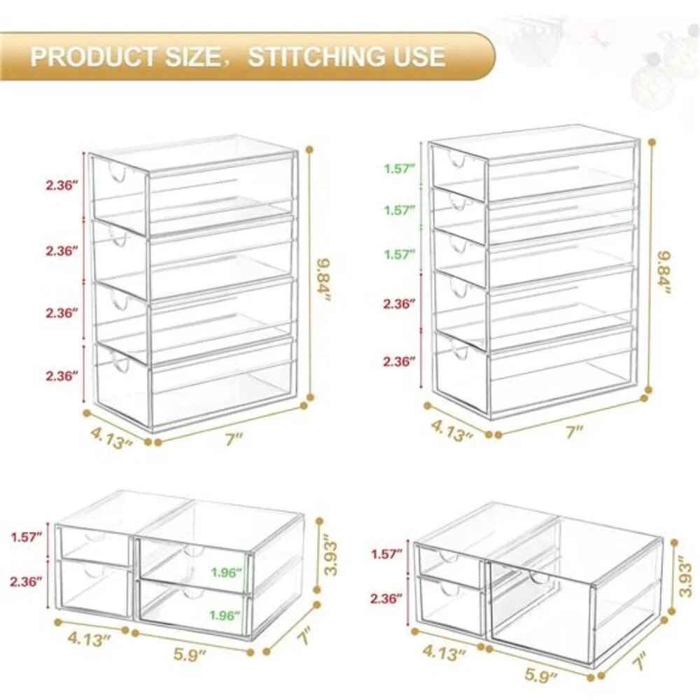 Makeup Organizer Storage with 16 Drawers, 4 Pcs Desktop Office Supplies